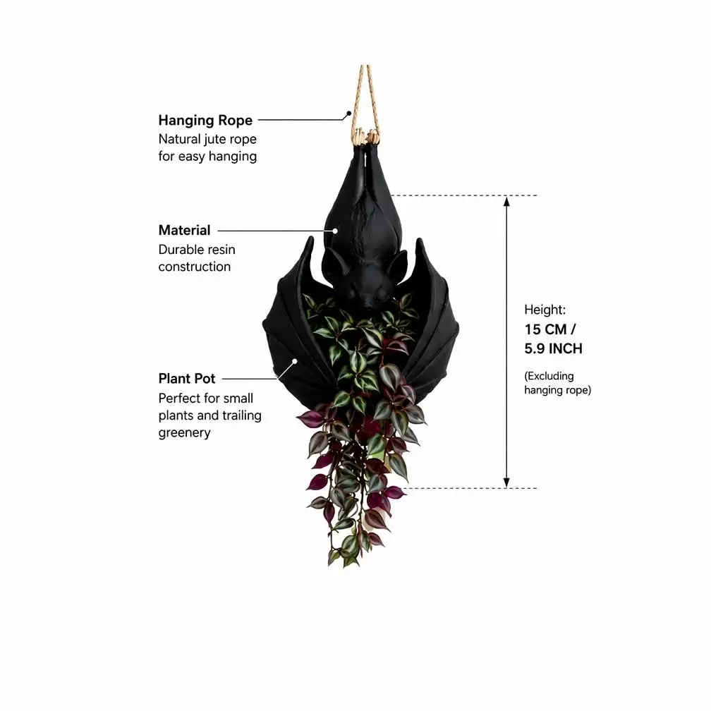 Halloween Upside-Down Sleeping Bat Hanging from a Flowerpot - Gothic-Style Creative Hanging Basket Craft Piece