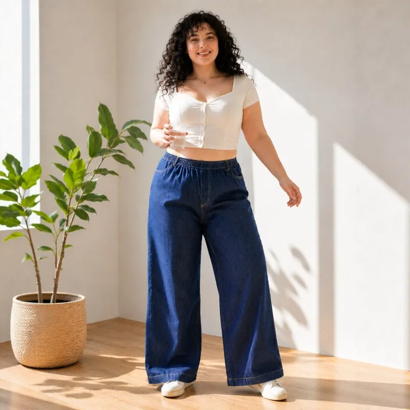 Summer Women Plus Size Jeans 9XL 150KG High Waist Wide Leg Pants 7XL High Stretch Casual Versatile Straight Leg Trousers Ladies view 3