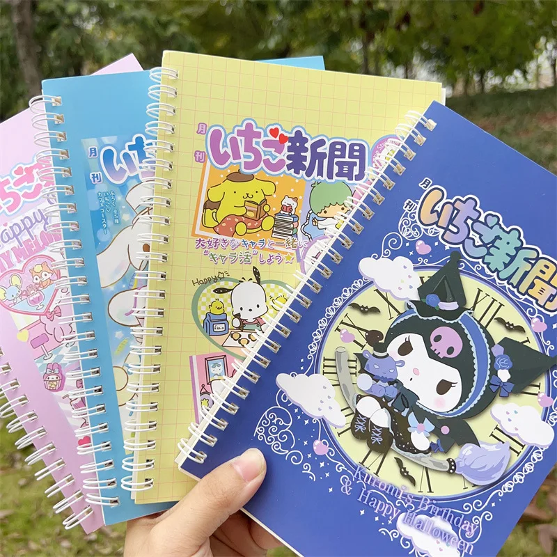 Sanrio Hello Kitty Journal Notebook Kuromi My Melody Cinnamoroll Cute Coil Book A5 Cartoon News Book Student Class Writing Pads