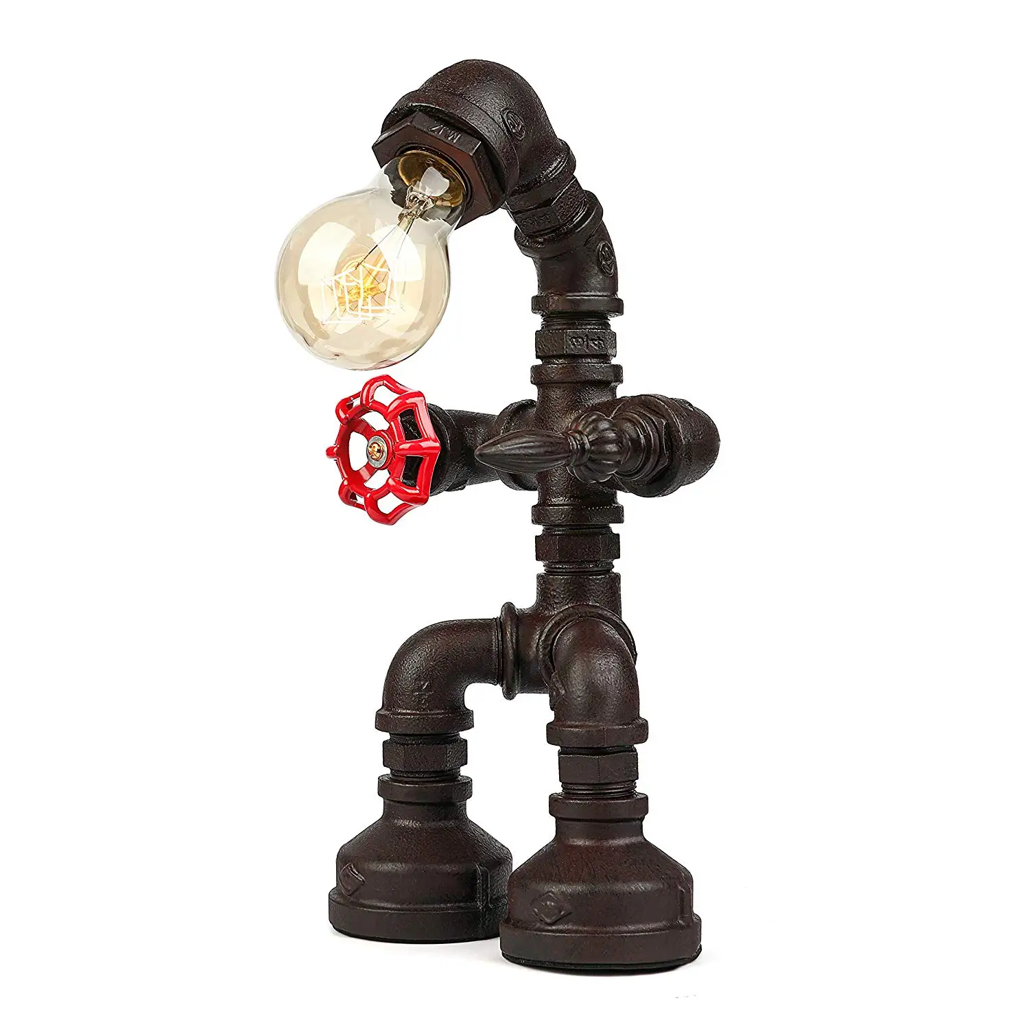 Robot Style Antique Steampunk Metal Water Pipe Desk Table Lamp for Office, Reading Kids Room, Cafe Bar