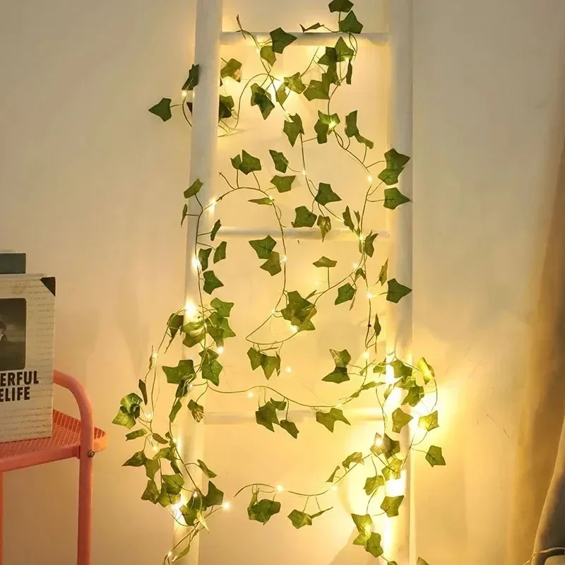2/5/10M Silk Leaves Fake Creeper Green Leaf Ivy Vine LED String Lights for Home Wedding Hanging Garland Artificial Plants Decor - view 4