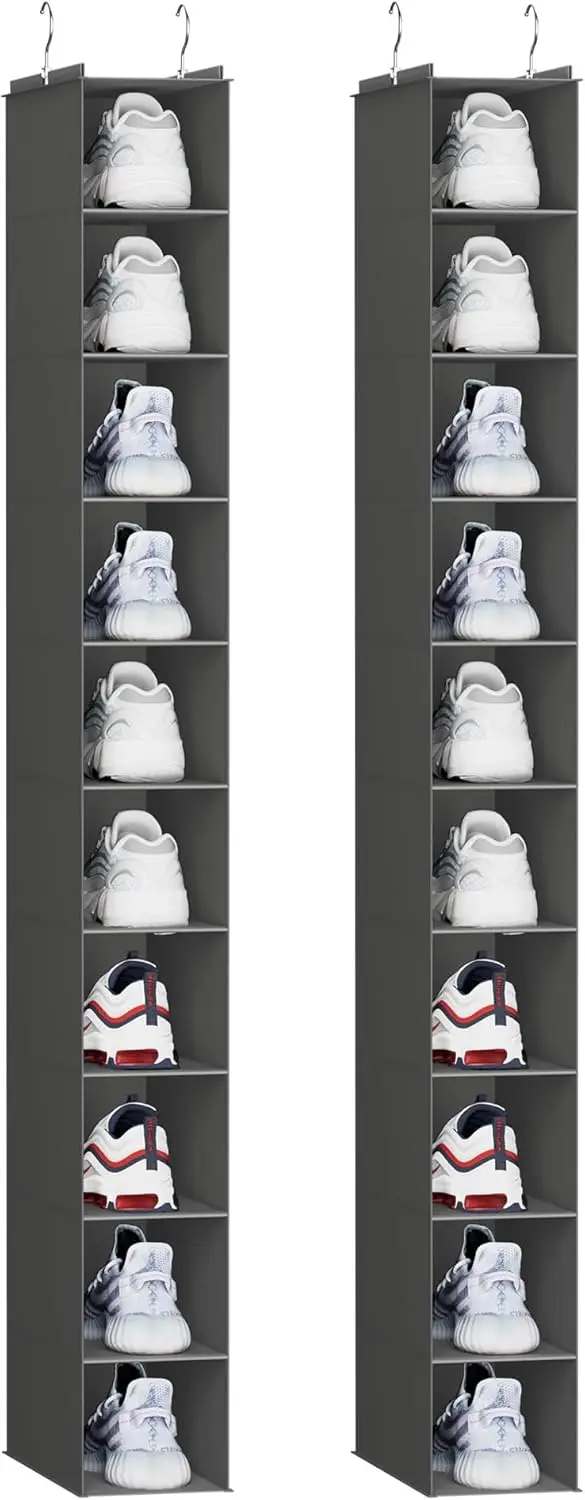 

Подвесной органайзер для обуви на 10 полок, серый, для хранения обуви в шкафу, 2 шт.