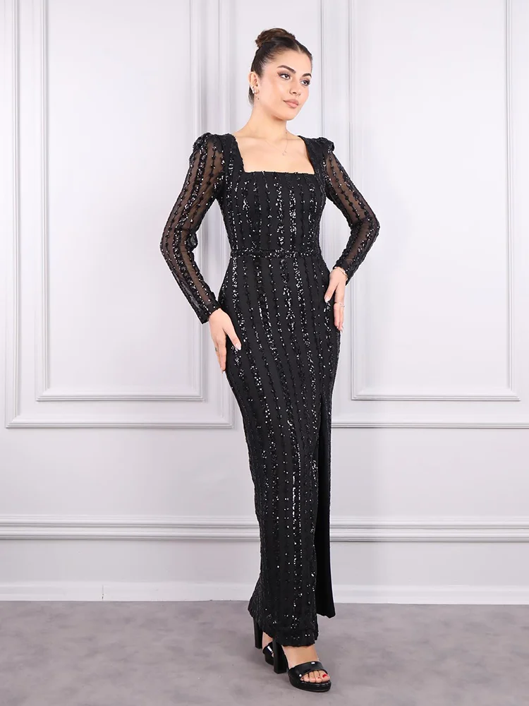 Jirocum Sparkling Mermaid Prom Dress abito da sera per feste con paillettes con scollo quadrato da donna lunghezza alla caviglia abiti per occasioni speciali