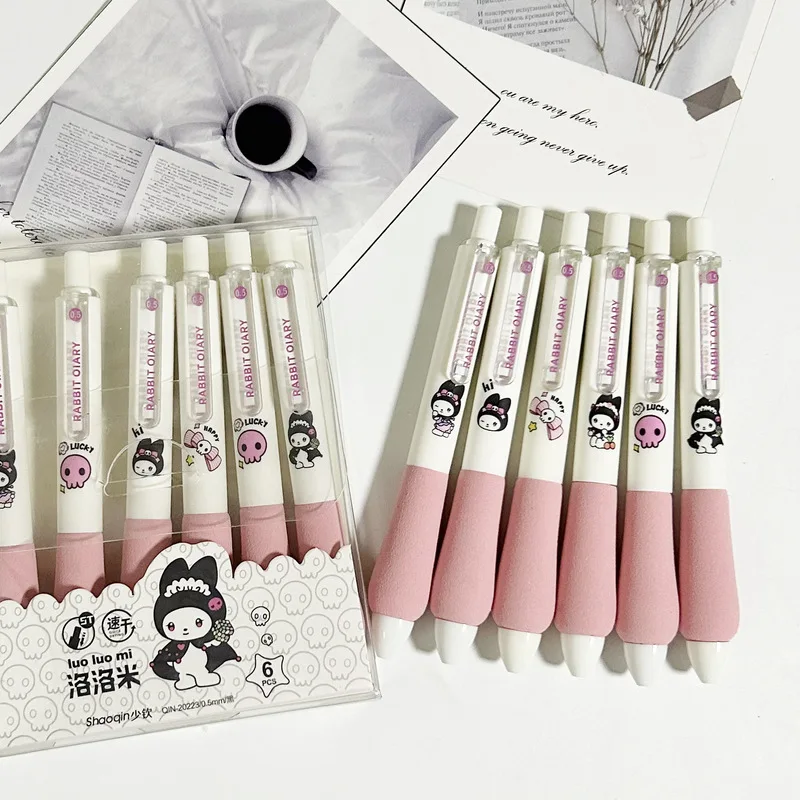 1/6pcs Sanrio Cartoon Gel Pen Kuromi Sponge Decompression Pen 0.5mm Cute Neutral Pens Stationery School Student/office Supplies