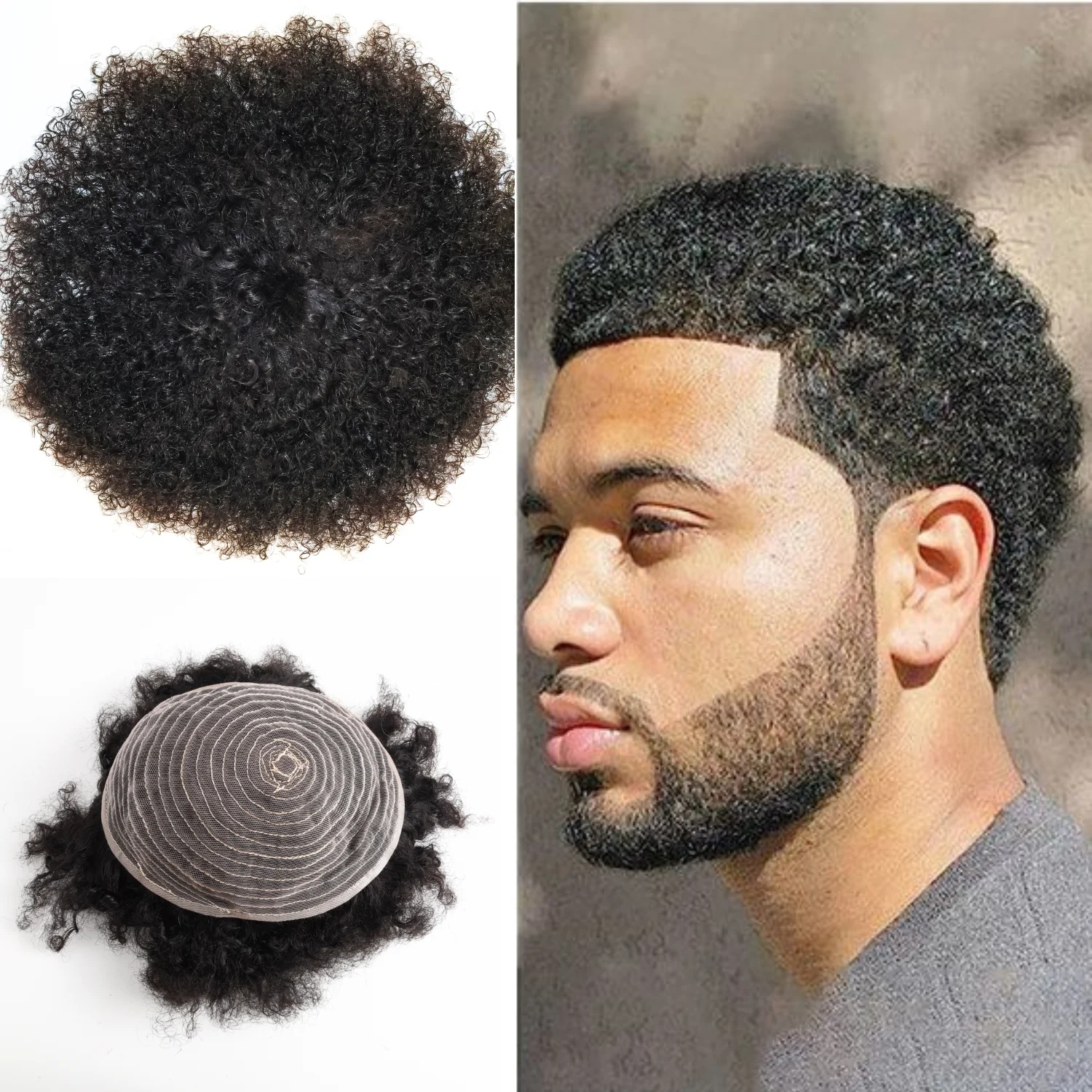 데시 투페 탑퍼 아프로 스타일 100% 인모 풀 머신 메이드 헤어피스 곱슬곱슬한 아프리카계 미국인 남성용 가발