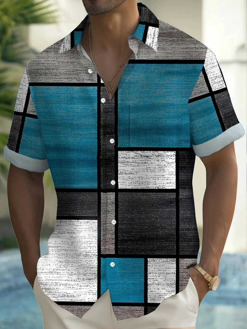 New Hawaii Men's Vintage Plaid Shirts Casual Breathable Simple Short Sleeve Tops Beach Party Tops Short Sleeve Men's Clothing