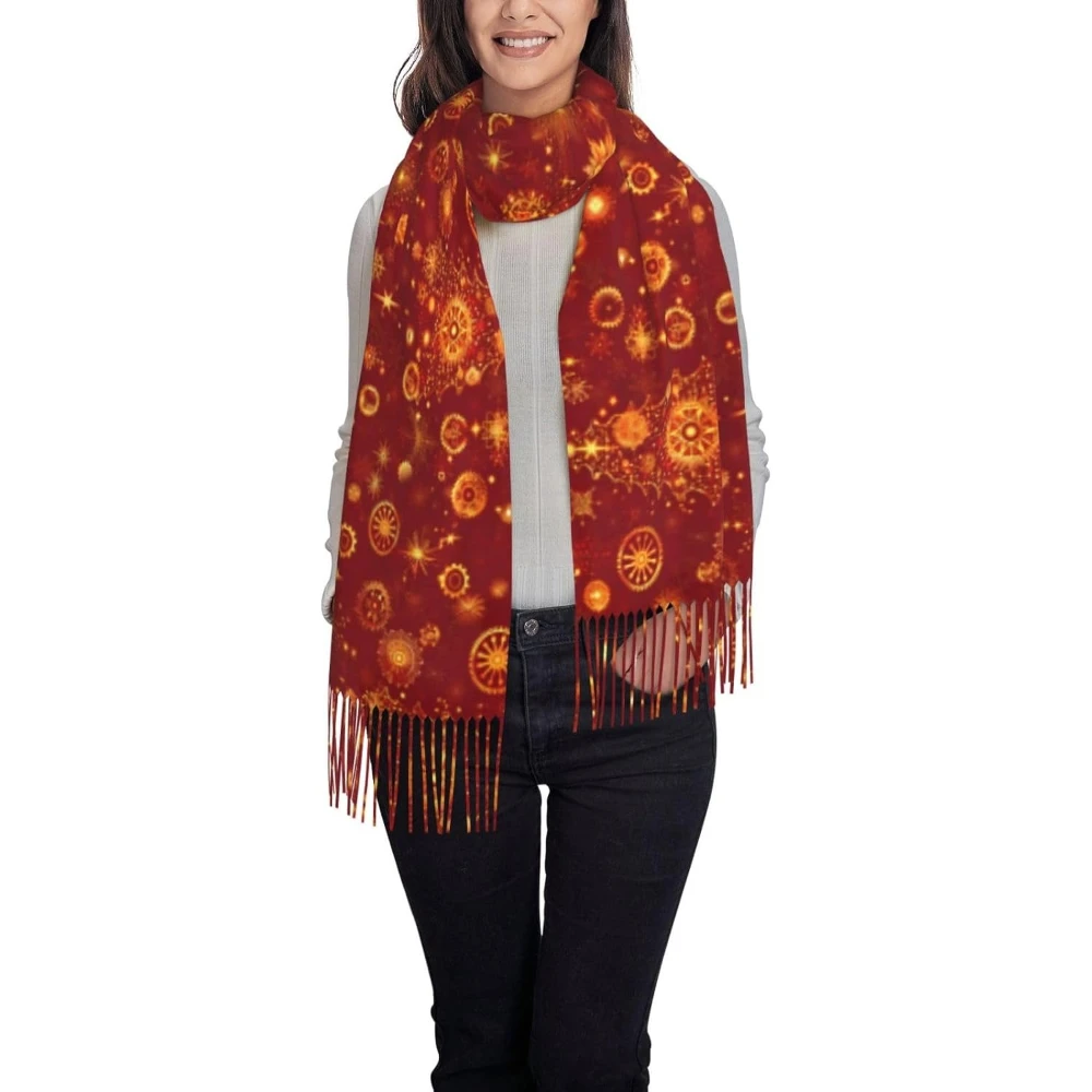 

Шарф с рождественским принтом, длинные стильные шарфы из искусственного кашемира с кисточками для весенне-осенне-зимних очков в горошек с котом