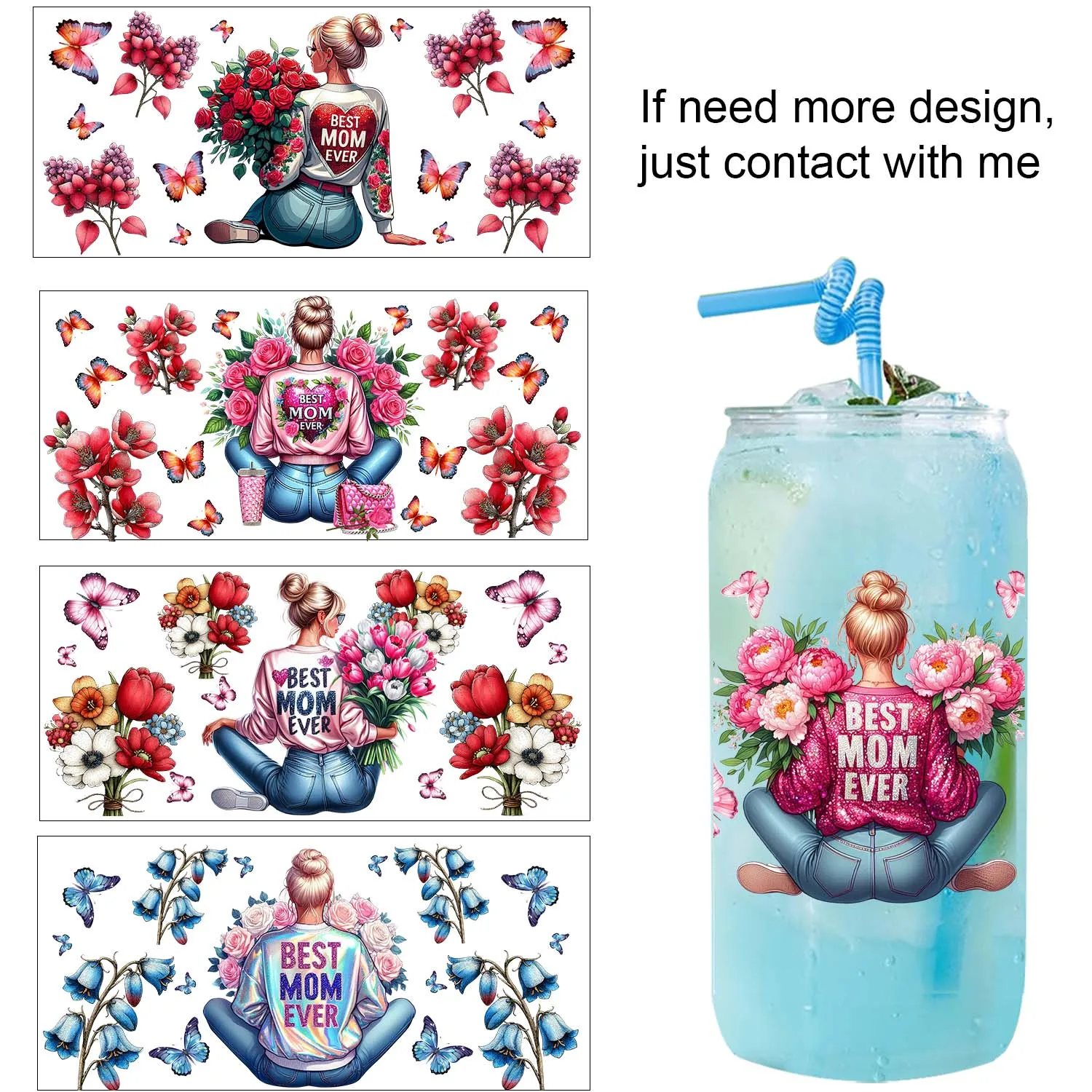 Best Mom mother's day Rub On 16oz UV DTF Sticker waterproof DIY Decals 3D transfers uvdtf seal stickers 16oz uv dtf cup wraps