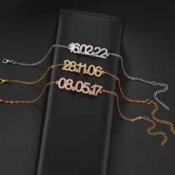 Acheerup Personalized Birthday Date Zircon Bracelet Stainless Steel Custom Letter Birthstone Chain Women Mom Jewelry Men Gift