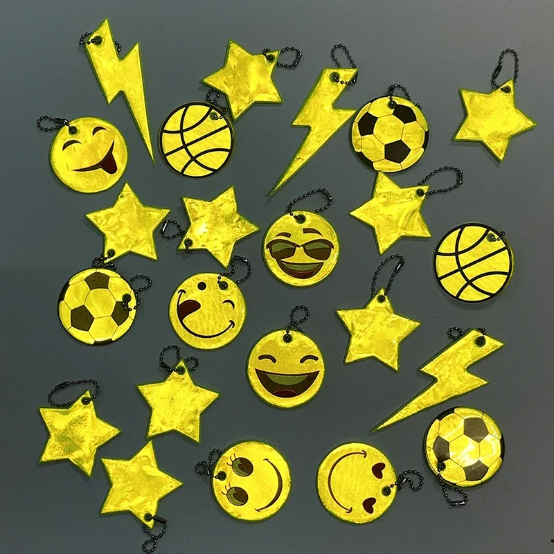 10PCS Basketball Reflective Keychains Outdoor Night Safety Stars Lightning Backpack Pendants Fashion Key Rings Gifts