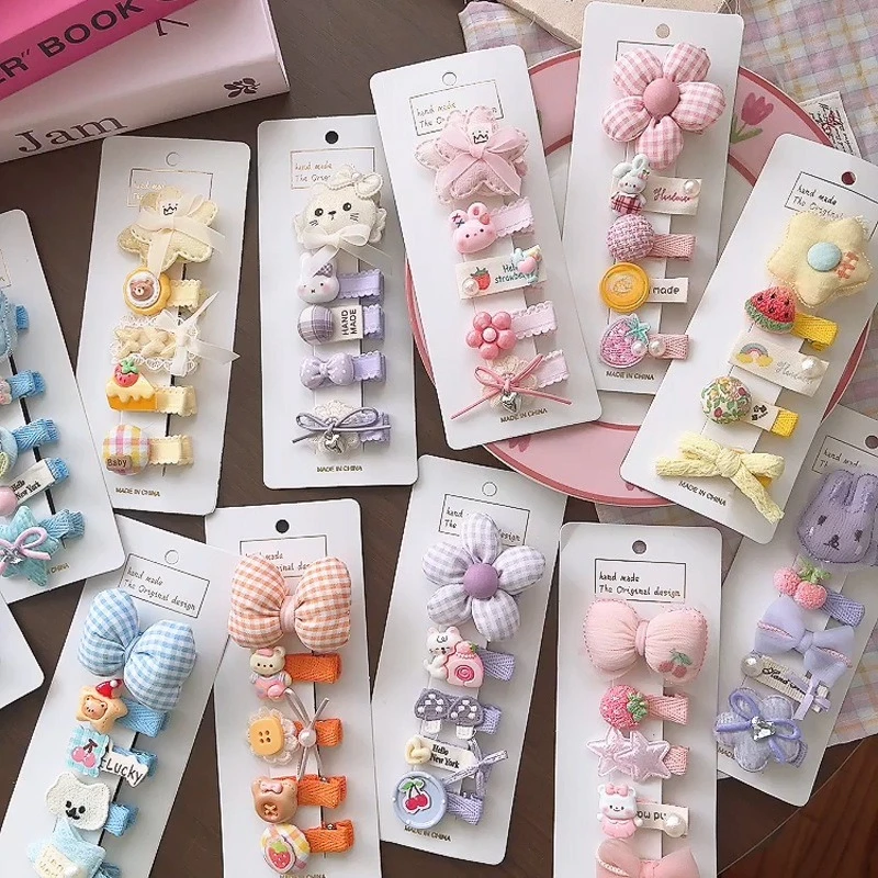 

New Cute Cartoon All-Cover Press Hair Clips for Baby Toddler Small Size Bow Flower Side Bangs Fringe Claw Kids Hair Accessory