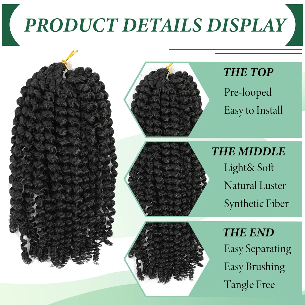 Marlybob Crochet Hair Synthetic Hair Extension 3Pcs/Pack Short Kinky Curly Braiding Hair 8&12 Inches Jerry Curly Crochet Braids