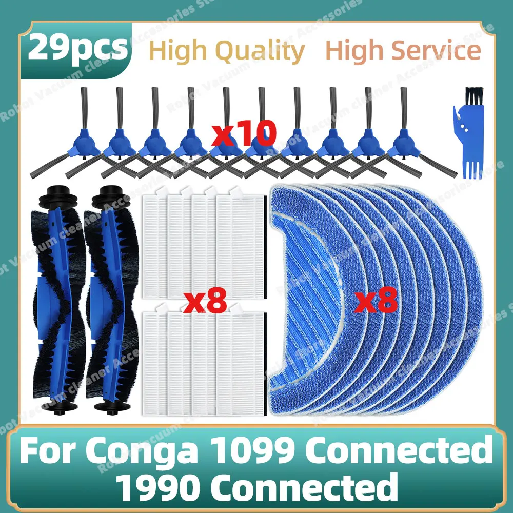 Compatible for Conga 1099 Connected / 1990 Connected Parts Main Side Brush Hepa Filter Mop Cloth Replacement Accessories