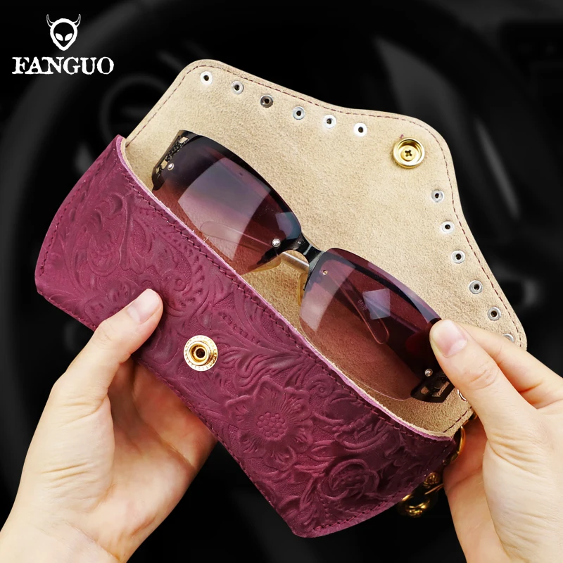 2022 Women Genuine Leather Eye Glasses Case Handmade Cowhide Sunglasses Storage Pendant Bag Portable Eyeglasses Eyewear Pouch