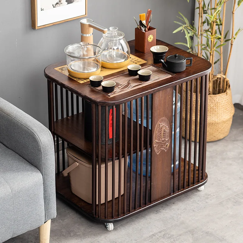 

Mobile table, household small tea table, side cabinet cart, solid wood balcony, coffee table, kettle, integrated