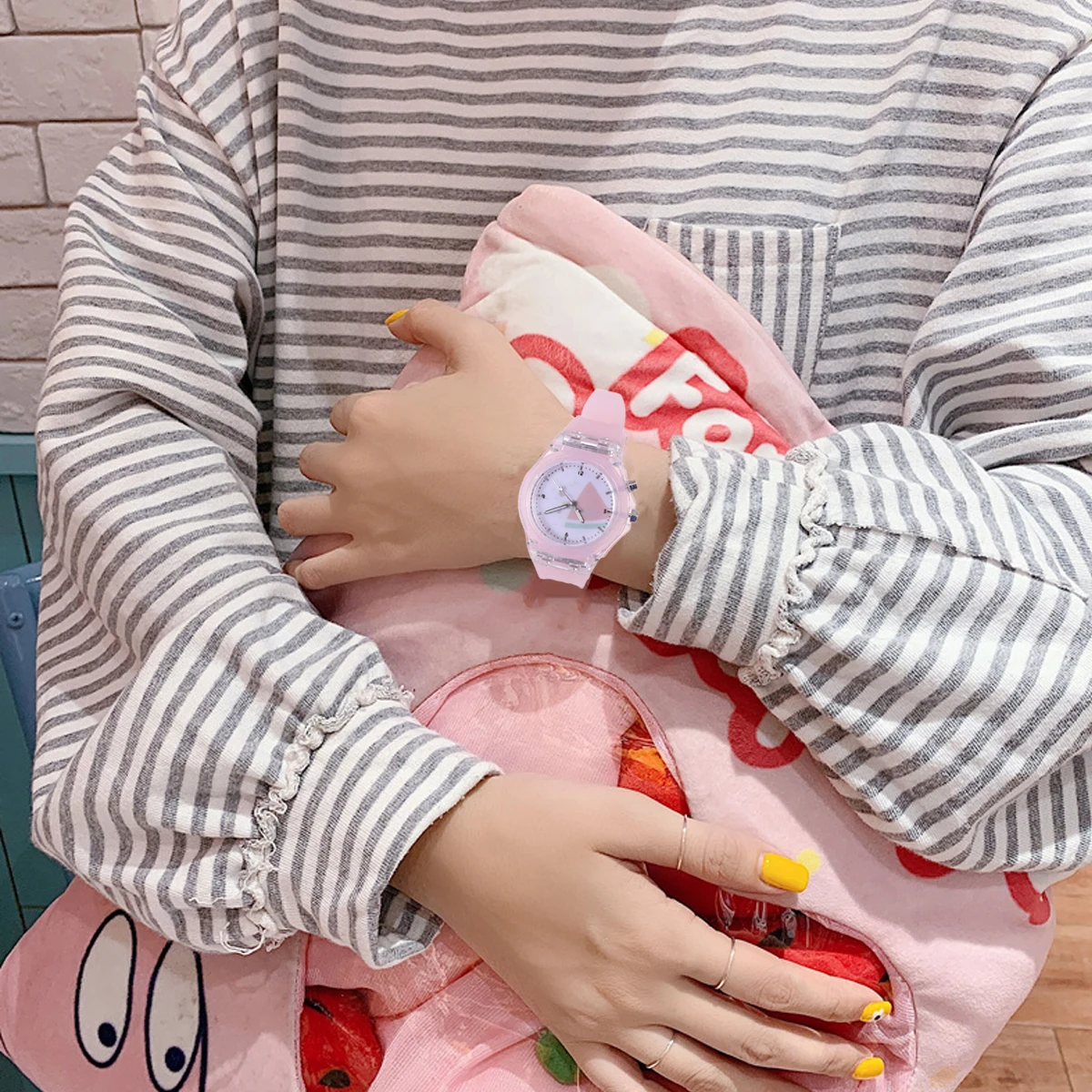 

Child Watch Luminous Kid Watch Creative Plastic Kid Glowing Watch Candy Color Kid Watch (Luminous Pink Watermelon)