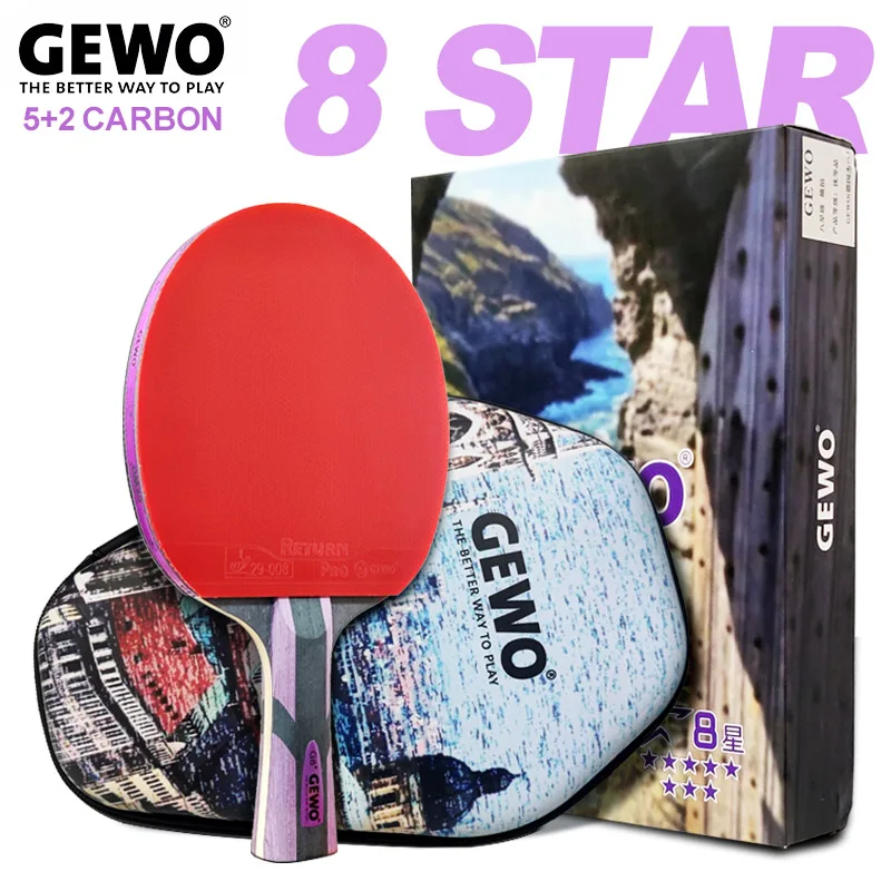 

GEWO 8 Star Table Tennis Racket Professional 5 Wood 2 Carbon Fiber Ping Pong Racket Paddle with Semi-sticky Advanced Rubber