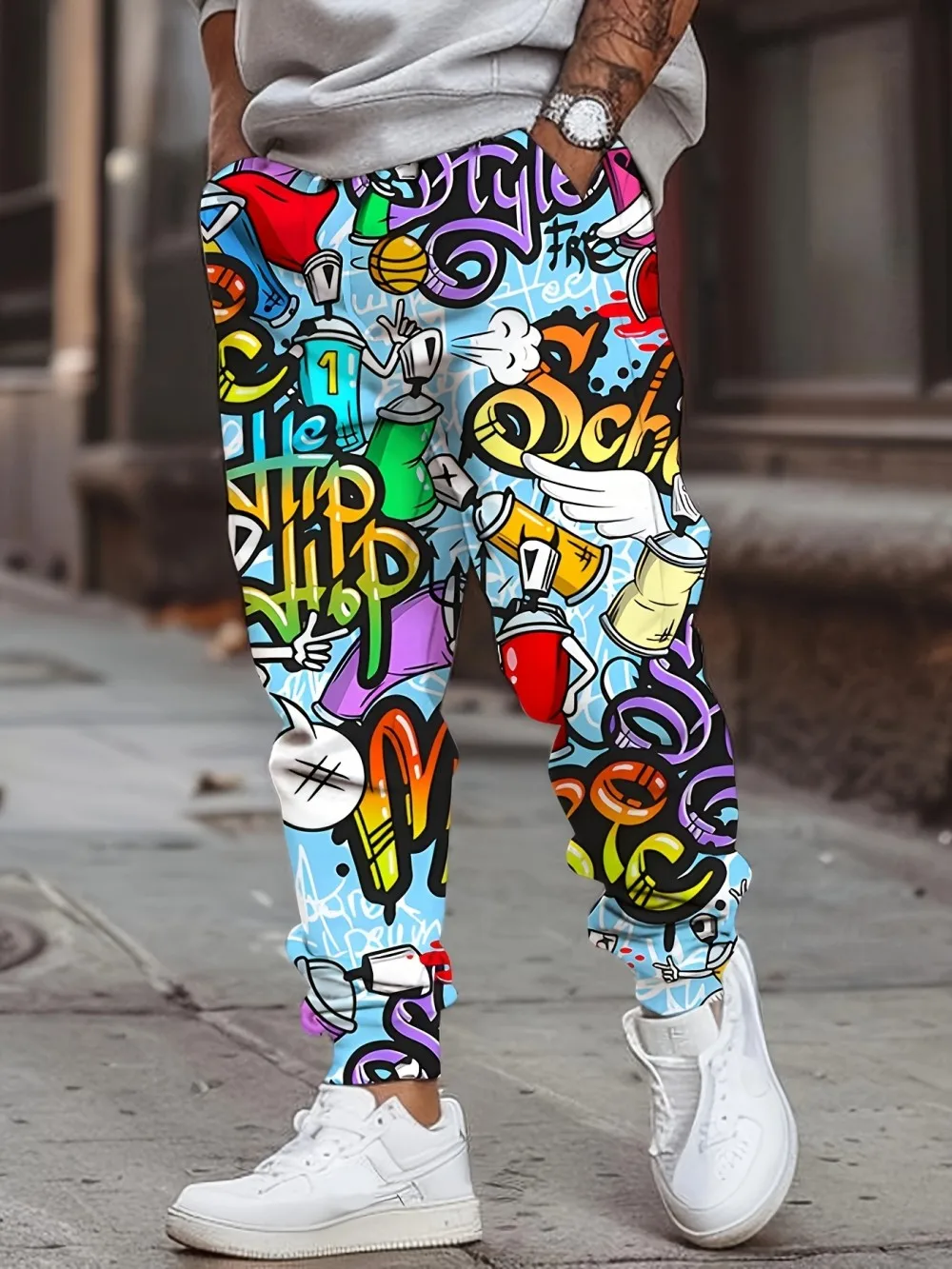 

European and American men's autumn fashion letter graffiti print soft and comfortable drawstring pants suitable for outdoor wear