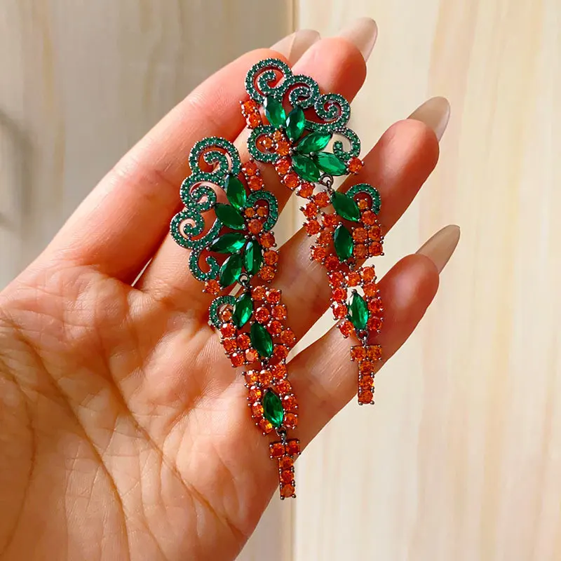 

green orange white zirconia earrings for women dinner party jewelry long dangle earrings