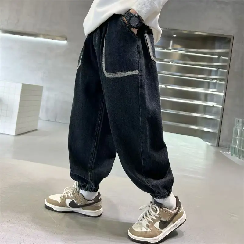 

Boy's Children's Denim Pants 2025 New Fall/Winter Style Thickened Fleece Casual Pants For Big Kids Korean Fashion Trendy