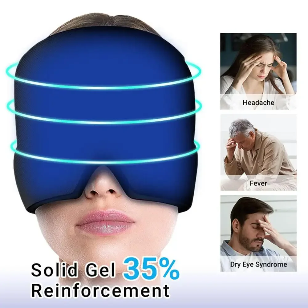 Migraine Relief Gel Headband Heat Cold Therapy Headgear Pain Relieve Compress Hood Stretchable Stress Pressure Relief Eye Mask