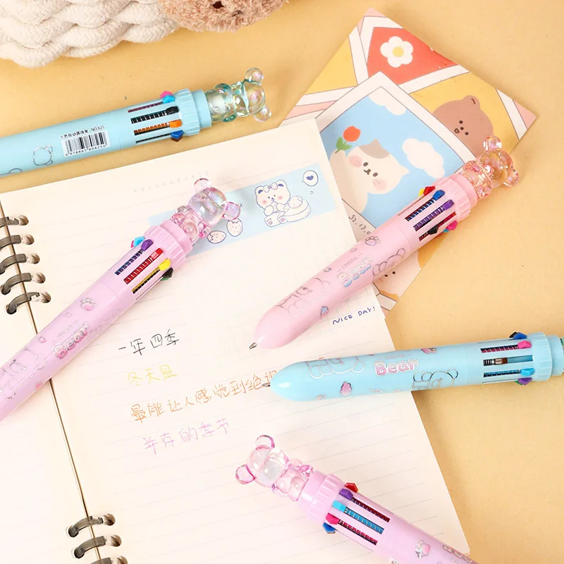36 Stück 10 Farben Niedliche Kristallbären-Kugelschreiber Kawaii Cartoon Mehrfarbige Rollerball-Stifte Mal- und Schreibutensilien – Detail 5