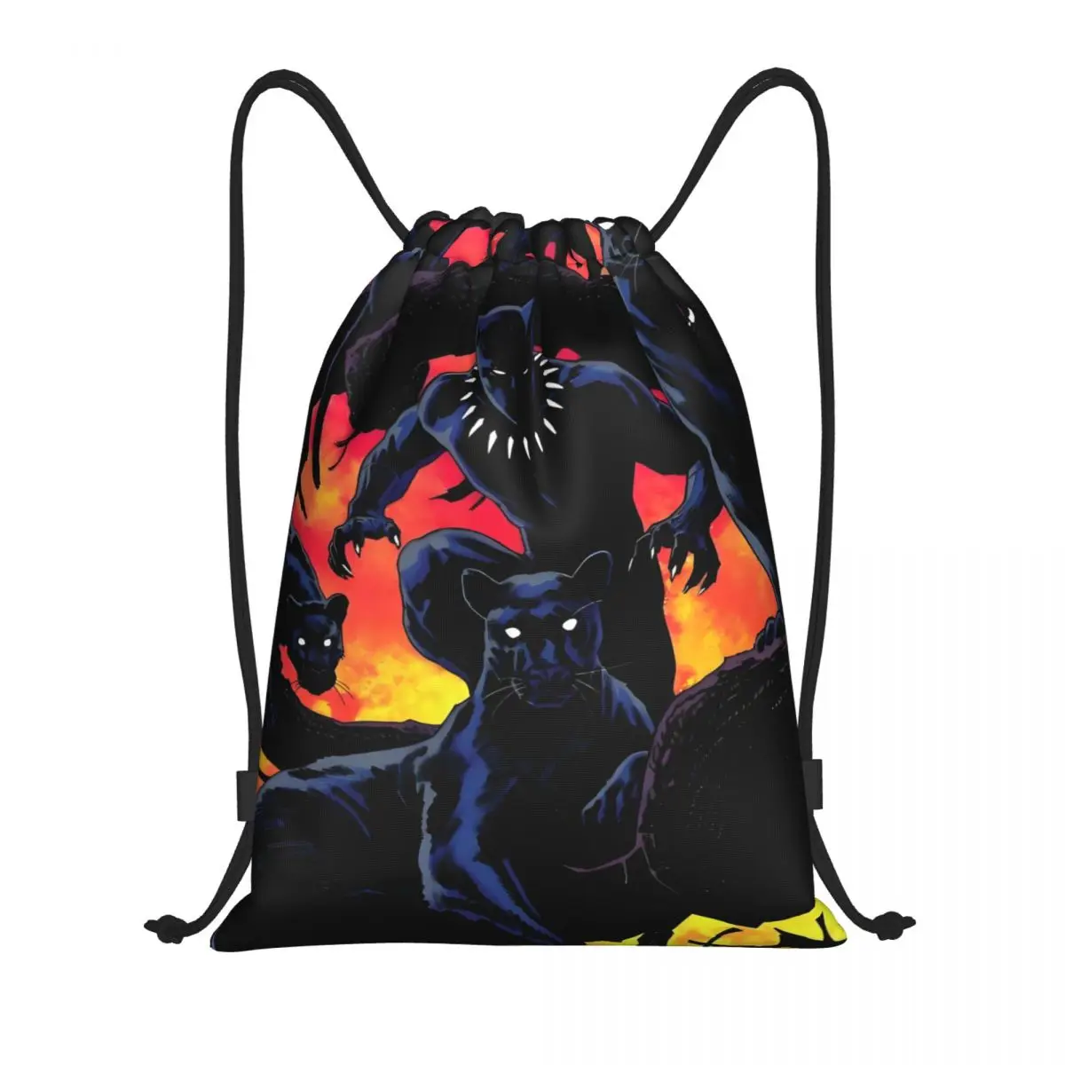 

Изготовленная на заказ сумка на шнурке «Черная пантера» для женщин и мужчин, легкий супергеройский фильм, спортивный рюкзак для хранения в тренажерном зале