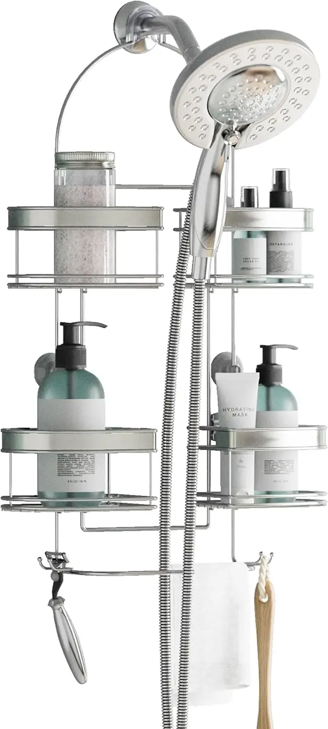 

Expandable Shower Caddy with Bottle Storage, Stainless Steel Hanging Organizer for Handheld Shower Heads, Bathroom Essentials