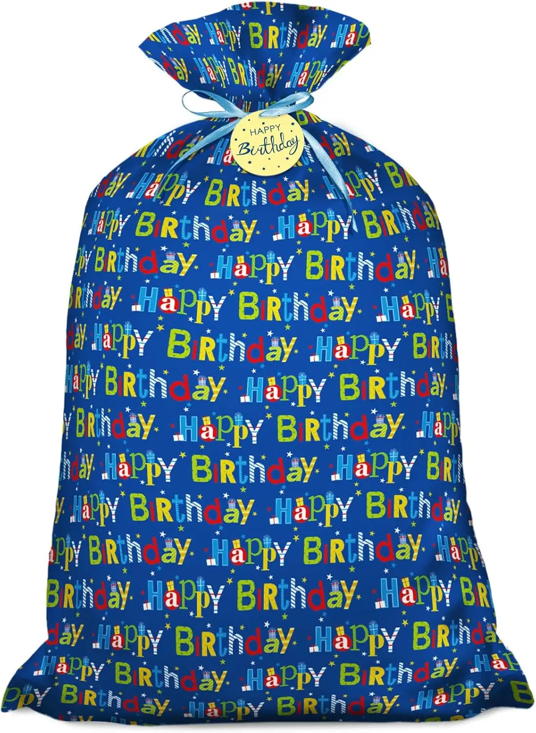 

Extra Large Blue Plastic Gift Bag, Jumbo Happy Birthday Gift Bag with Tag and Tie for Boy Kids Birthdays Parties or Holiday