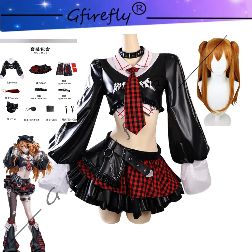 

EVA Asuka Cosplay Costume Character Style Sexy Rock Band Performance Short Skirt Stage Full Performance Costume Wig Accessories