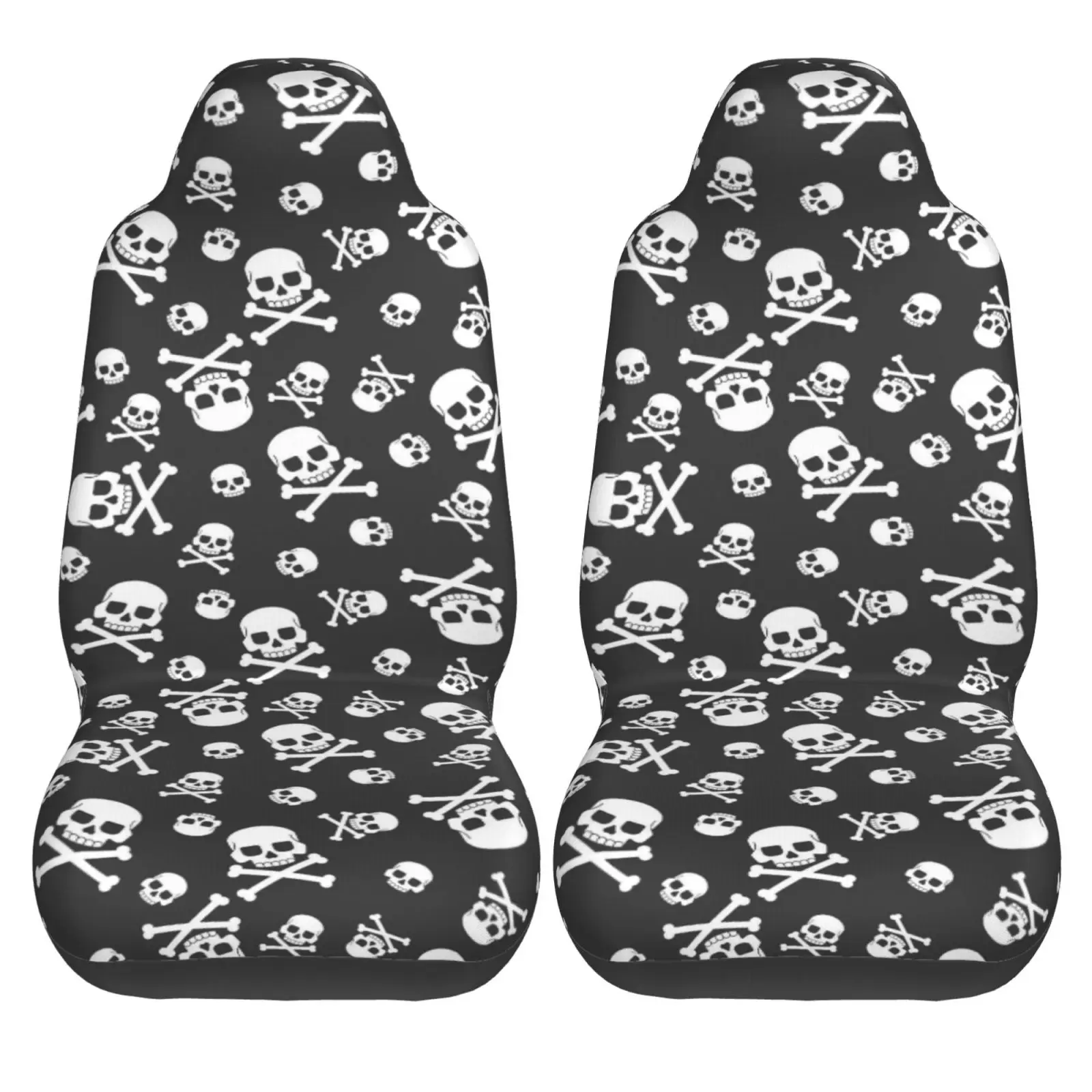 Skull Bones Print Universal Seat Cover Seat Cushion Four Seasons Car Accessories Interior for Men Car Cushion Seat Covers 2pc