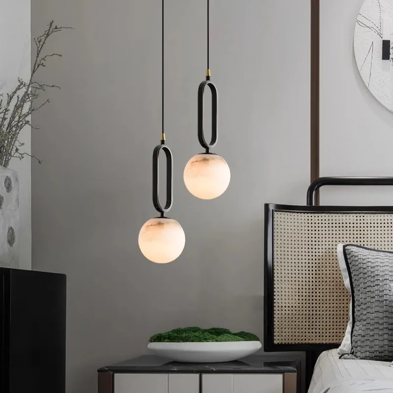 Nordic Simple Living Room Aisle Sphere Brass Marble Pendant Light Apartment Entrance Bedside Copper Small Pendant Lamp