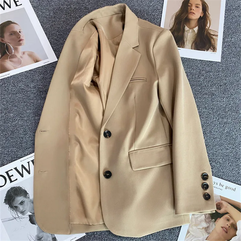 

Blazer Jacket Women Office Lady Suit Coat Single Breasted Turn Down Collar Pockets 2025 Spring Temperament Elegant Outerwear