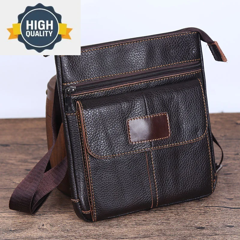 Mensageiro de couro genuíno para homens, bolsa de ombro tiracolo pequena monocromática, bolsa de negócios vintage casual, nova moda