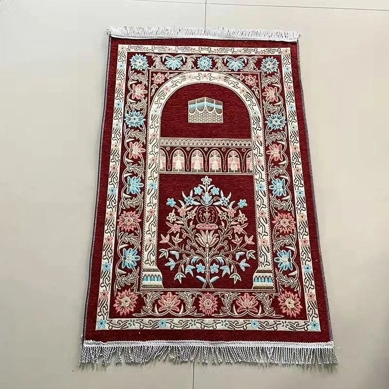 Chenille Fabric Muslims Prayer Mat Kaaba Pattern Worship Blanket Kneeling Floor Mats Arabic Prayer Rugs Pilgrimage Ramadan Gifts