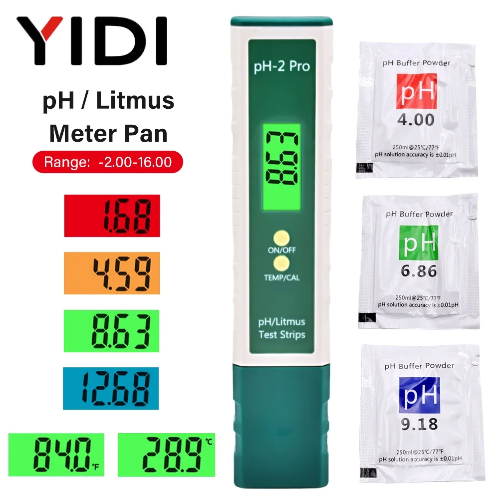 Digital PH-2 Pro PH Meter 0.01 Tester Pen Water PH Test -2.00-16.00 Litmus Strips Backlight Aquarium Hydroponic Lab Measurement