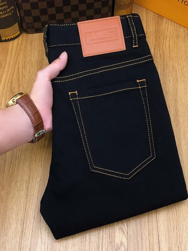 

Классические мужские джинсы из денима, однотонные, оригинальные, эластичные, высококачественные, длинные брюки, весна-осень, новинка, облегающий крой, повседневные