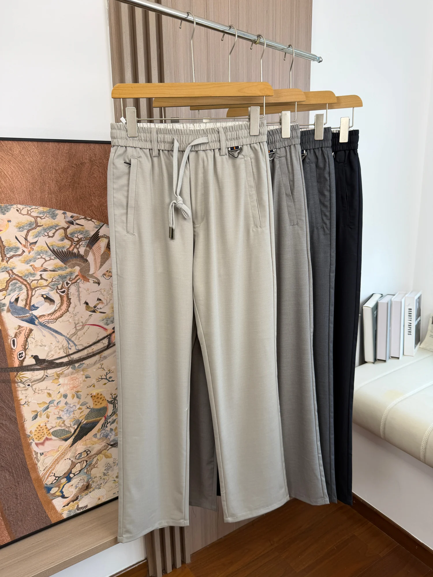 Cooling Sensation Linen Blend Men's Casual Pants Loose Fit Straight Leg Elastic Waist Comfortable Breathable Summer Wear