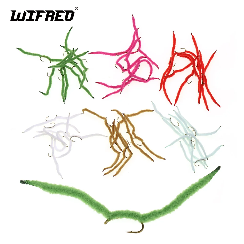 Wifreo 12 piezas # 12 gusano de Squirmy con púas, gusano de chenilla de San Juan, pesca con mosca, lombriz de tierra, trucha, pez Panyling, perca, señuelo de pesca