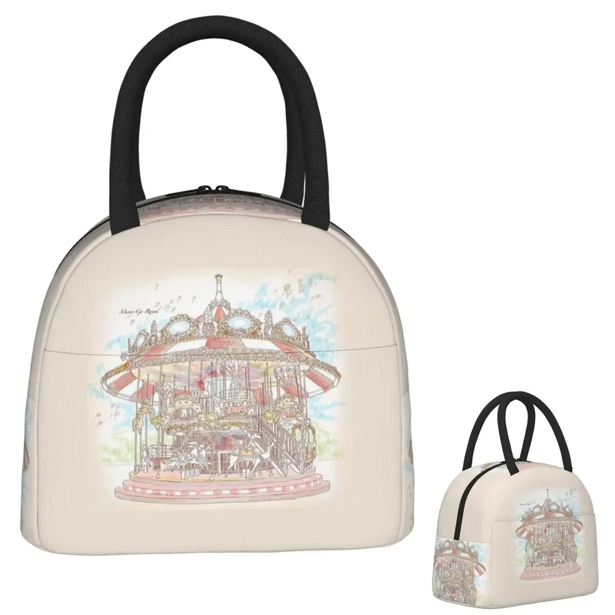 Pastel Circus Carousel Insulated Lunch Bag for Women Kids Portable Food Boxes Thermal Lunch Box Tote