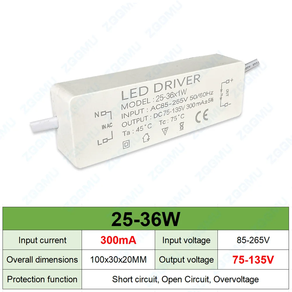 LED Driver 1-3W 4-7W 8-12W 18W 20W 18-25W 25-36W  300MA LED Constant Current Driver Power Supply Unit for Driver LED Transformer