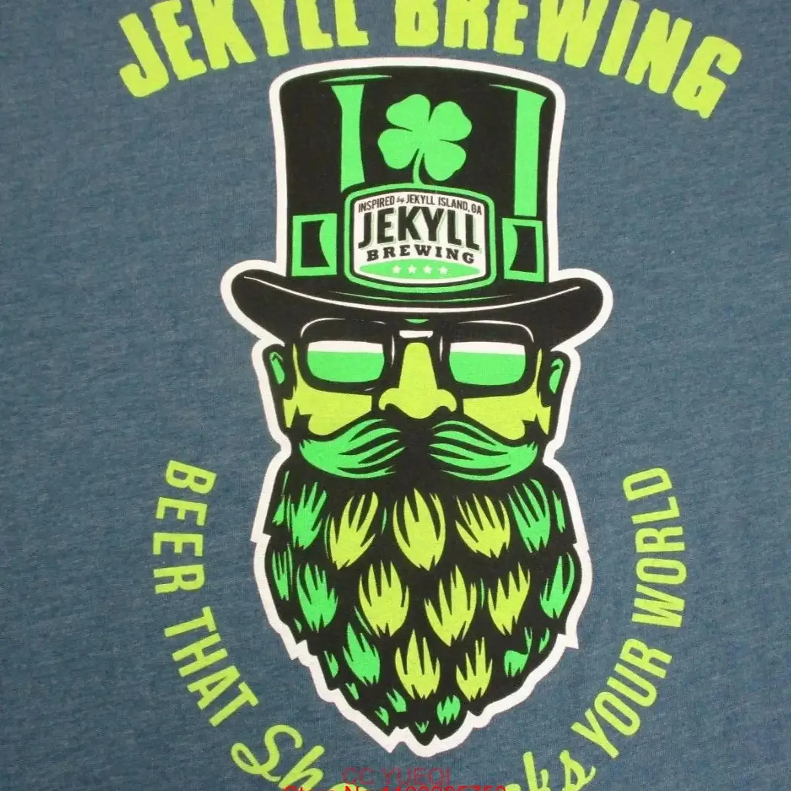 

Футболка Jekyll Brewing для взрослых, большая сине-зеленая трилистник, пиво, повседневная винтажная стираная дышащая унисекс, мягкая дизайнерская одежда