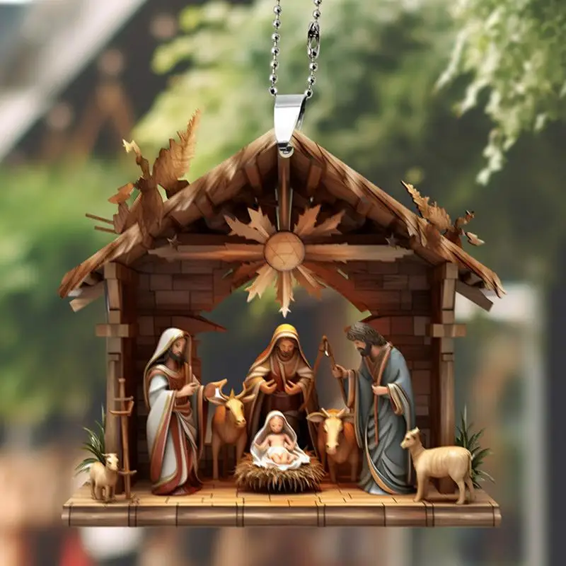 Natividade pingente presépio decoração da árvore de natal acrílico plano o nascimento de jesus ornamento festivo decoração para casa