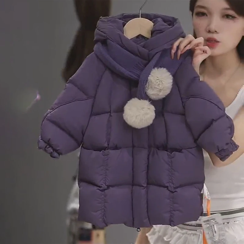 2025 New Winter Children's Thick Solid Color Hoodie Medium to Long Size Thick Design Cotton Jacket