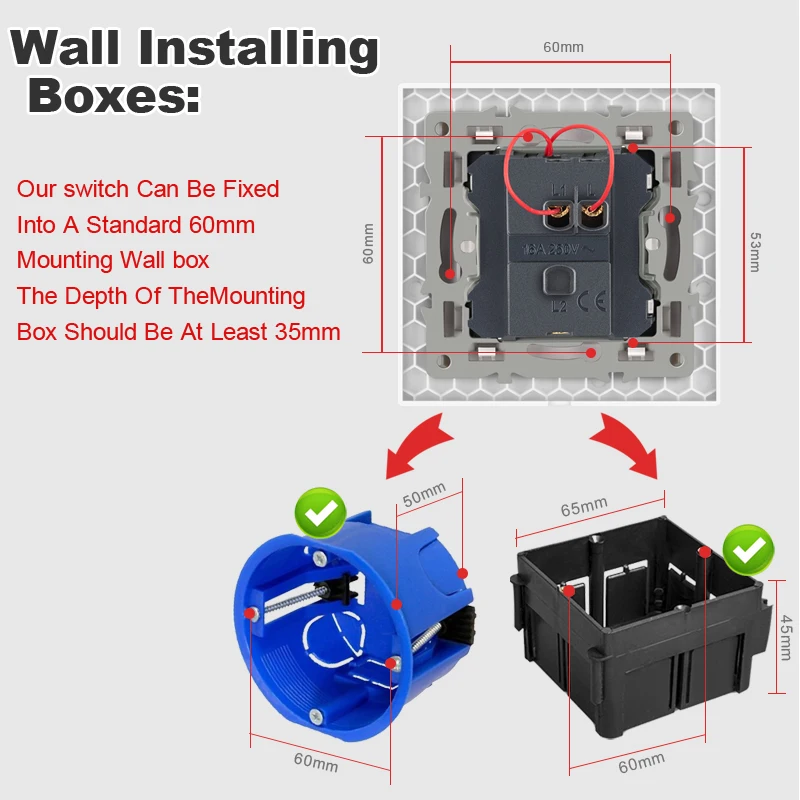 EU standard Tempered Glass Panel 1Gang 1Way, 1Gang2 Way,1Gang3 Way,2Gang1Way,2Gang2Way Wall Light Switch With LED Indicator