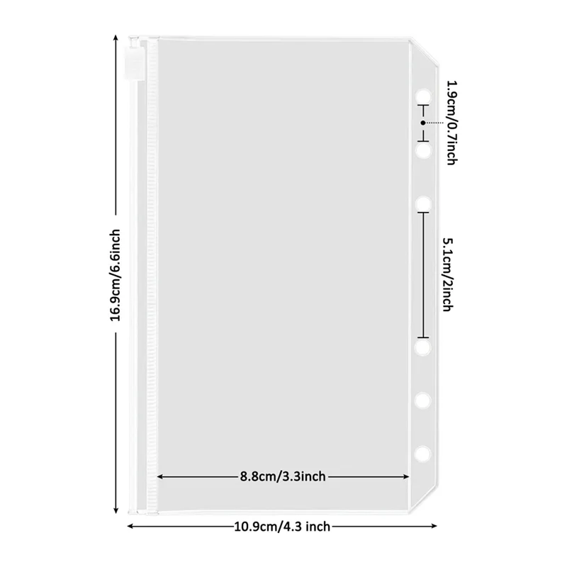 

50PCS A6 Binder Pockets 6 Holes Binder Pouch Zipper Folders For 6-Ring Binder PVC Cash Budget Envelopes Zipper Bag