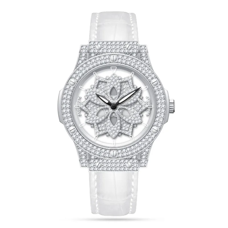 Fashion *Star Design Women’s Watch Large Dial Waterproof Hollow Snowflake Rotating Ladies Wristwatch