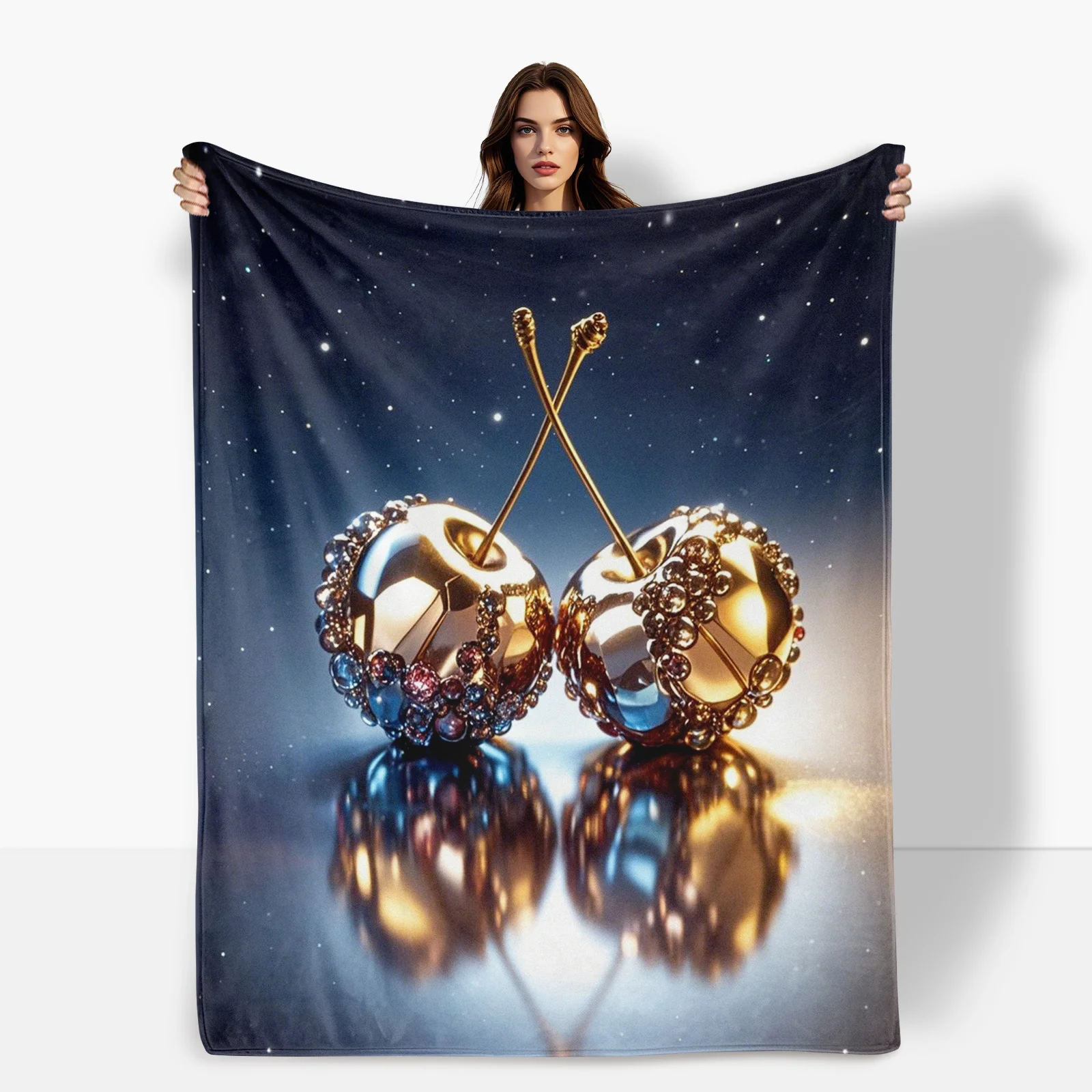

Golden Cherry Gem Inspired Creative Starry Night Blanket For Elegant And Luxurious Themed Room Or Living Space Decoration Accent