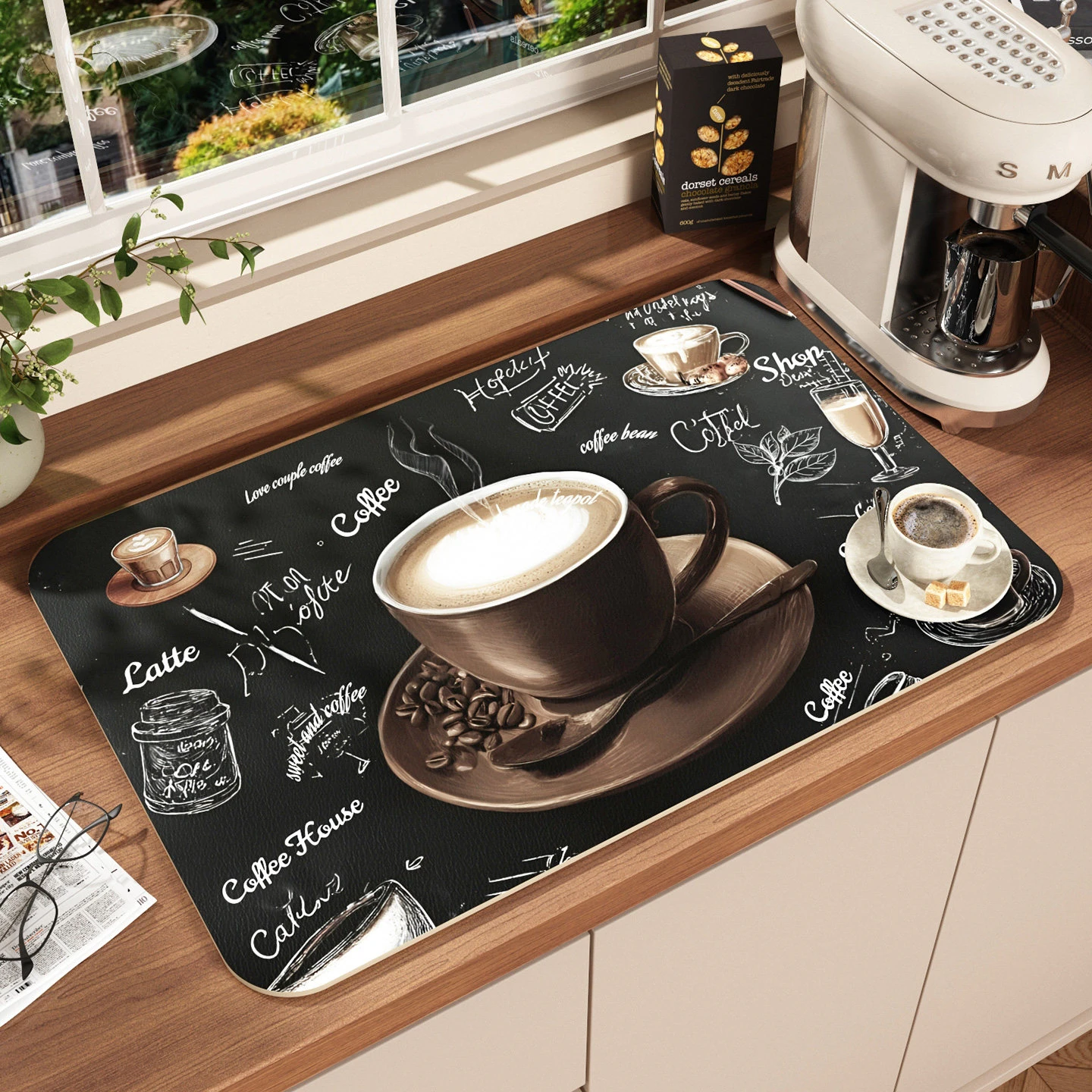 VIKAMA Coffee Print Coffee Mat Super Absorbent Quick Dry Non-slip Kitchen Sink Drying Pad Kitchen Accessories Home Decor