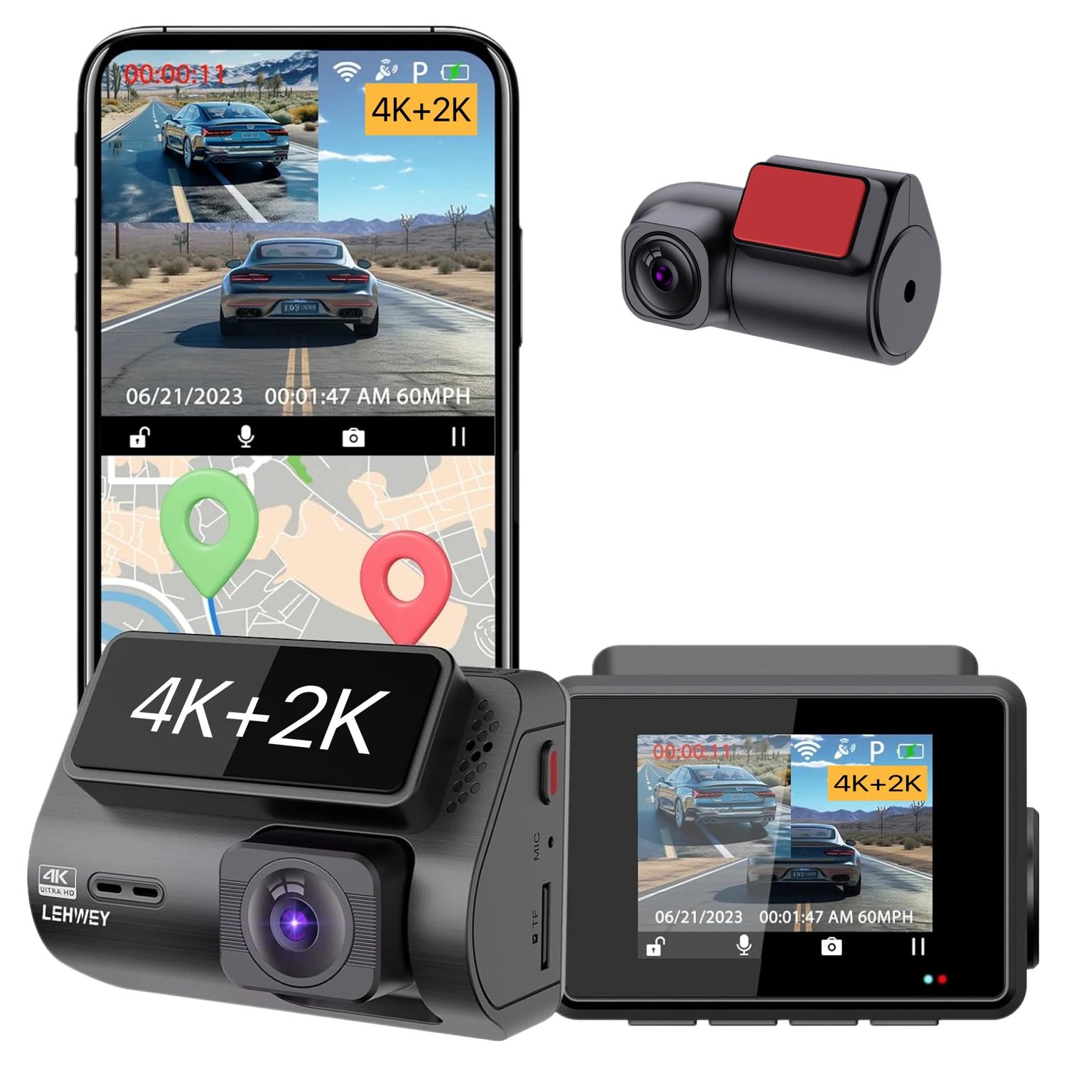 2 inch HDR SONY STARVIS 335 Driving recorder Easy Setup Car Camera with GPS WiFi Clear Night Vision 4K Front and Rear dash cam